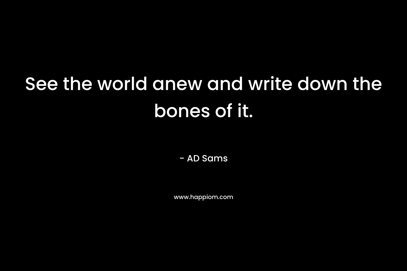 See the world anew and write down the bones of it. – AD Sams