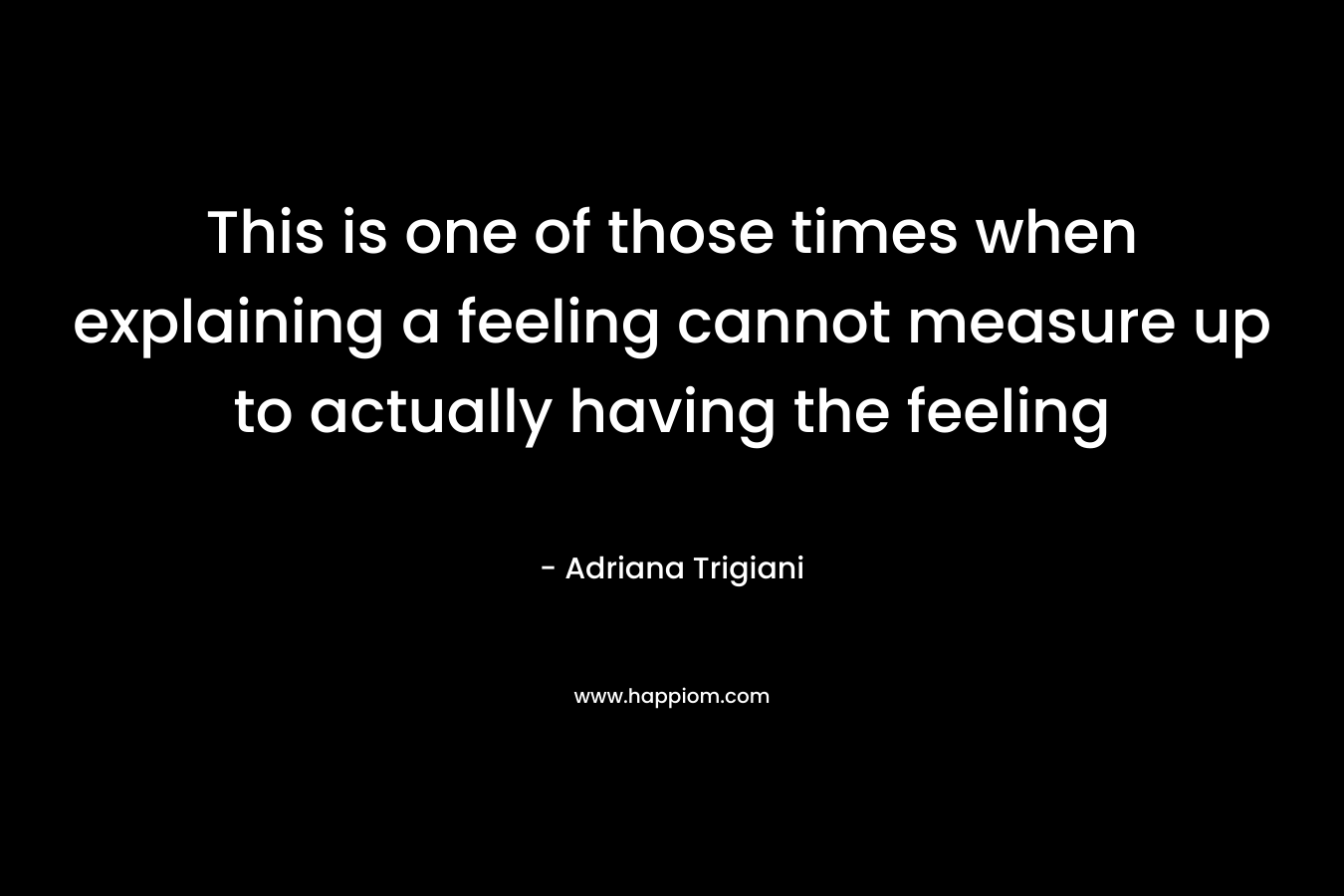 This is one of those times when explaining a feeling cannot measure up to actually having the feeling – Adriana Trigiani