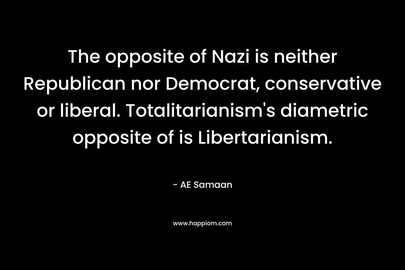 The opposite of Nazi is neither Republican nor Democrat, conservative or liberal. Totalitarianism's diametric opposite of is Libertarianism.