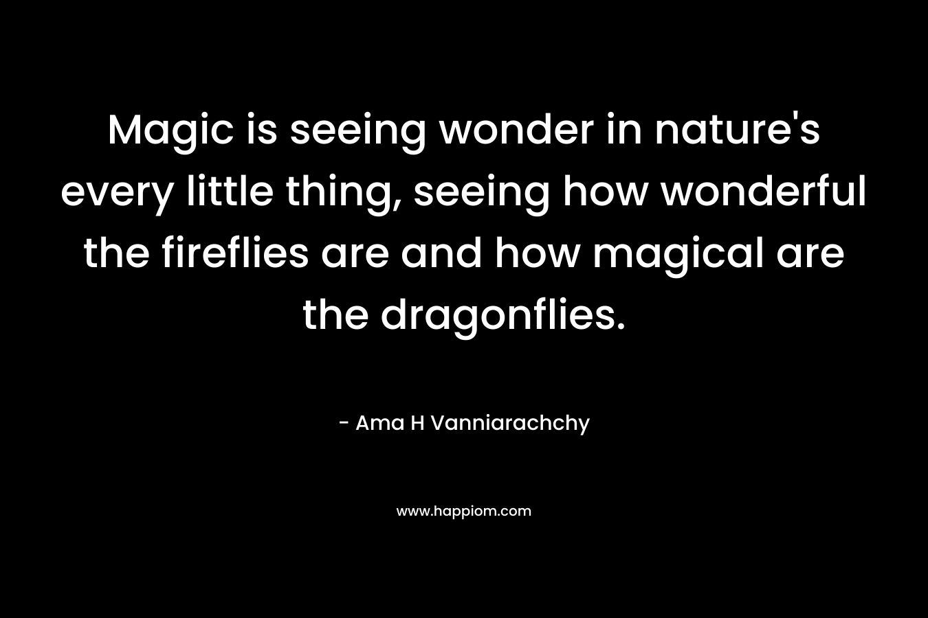 Magic is seeing wonder in nature's every little thing, seeing how wonderful the fireflies are and how magical are the dragonflies.