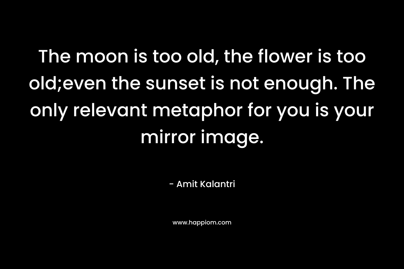 The moon is too old, the flower is too old;even the sunset is not enough. The only relevant metaphor for you is your mirror image. – Amit Kalantri