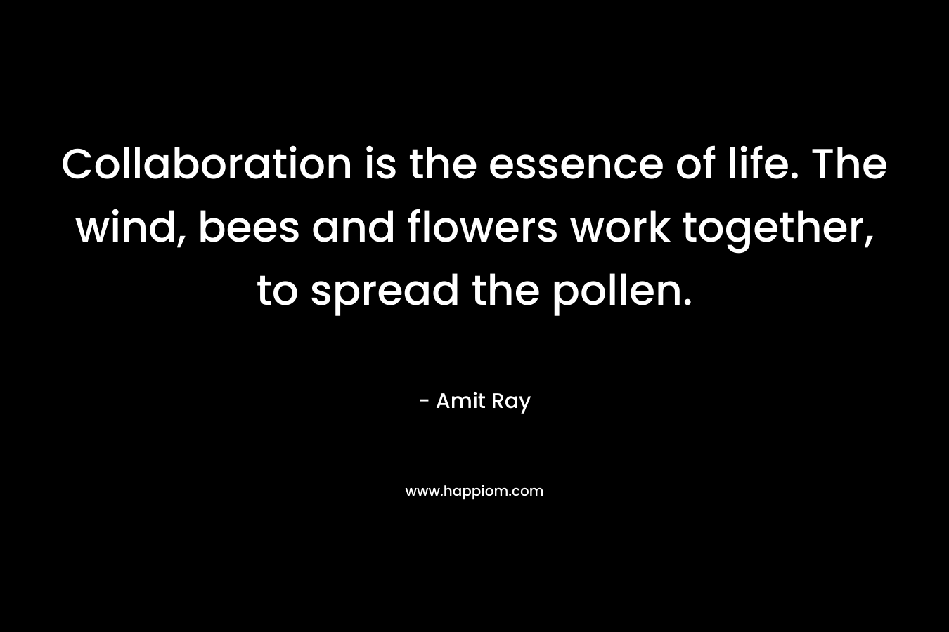 Collaboration is the essence of life. The wind, bees and flowers work together, to spread the pollen.