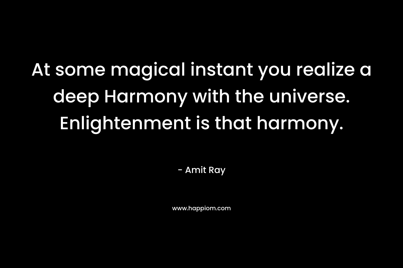 At some magical instant you realize a deep Harmony with the universe. Enlightenment is that harmony. – Amit Ray