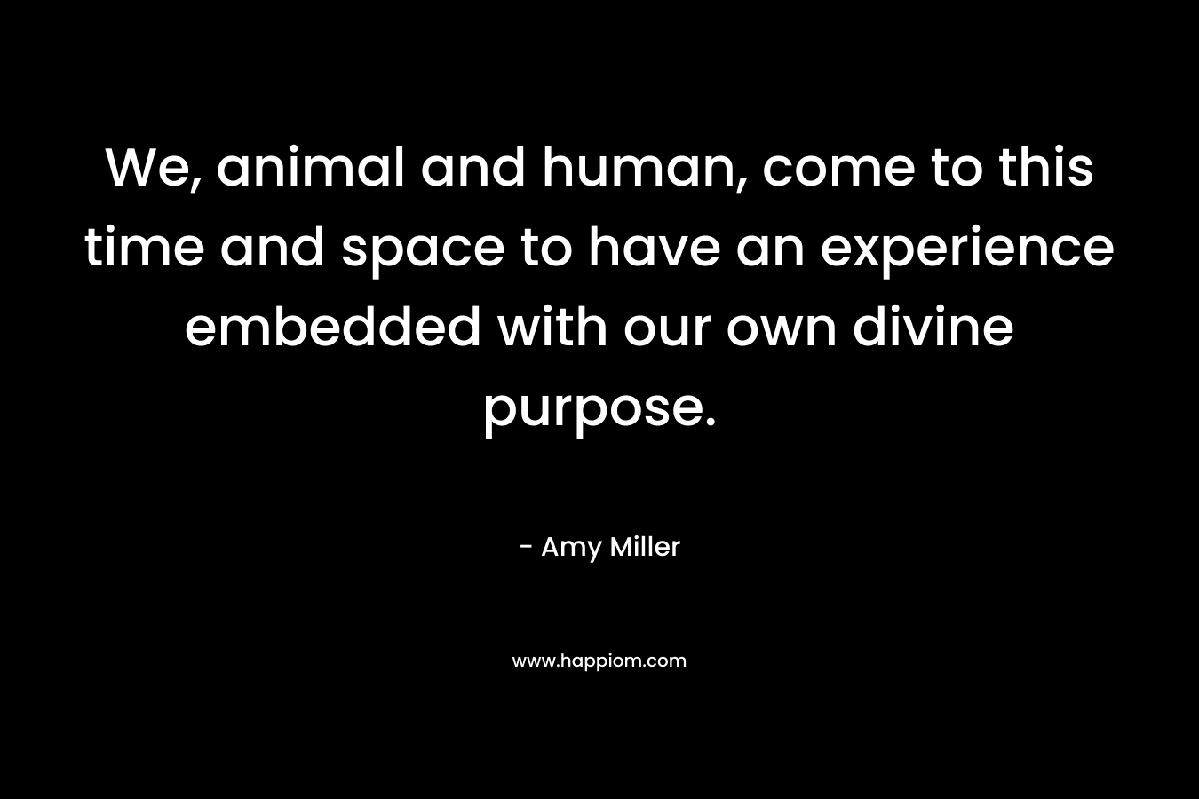 We, animal and human, come to this time and space to have an experience embedded with our own divine purpose. – Amy  Miller