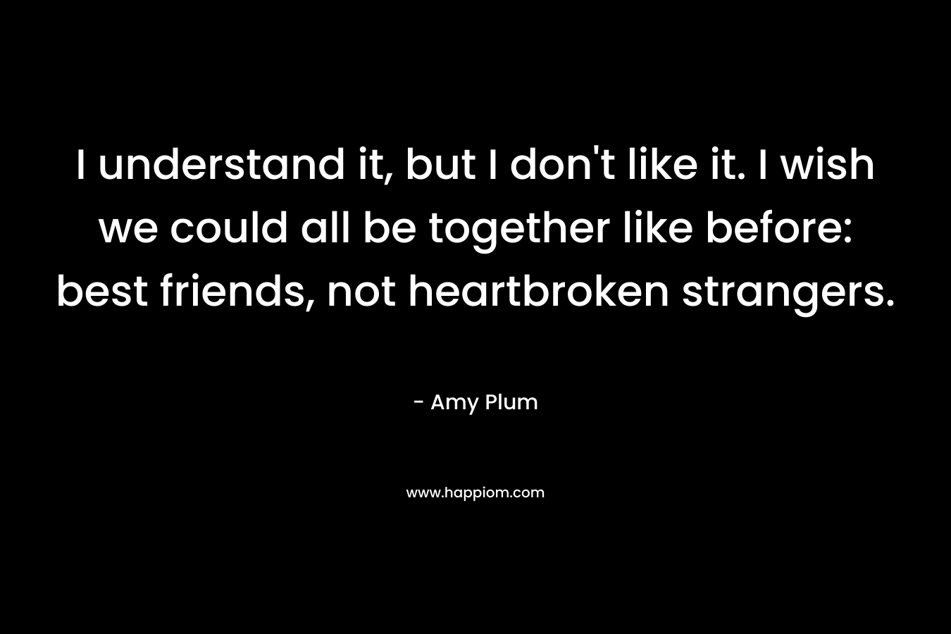 I understand it, but I don’t like it. I wish we could all be together like before: best friends, not heartbroken strangers. – Amy Plum