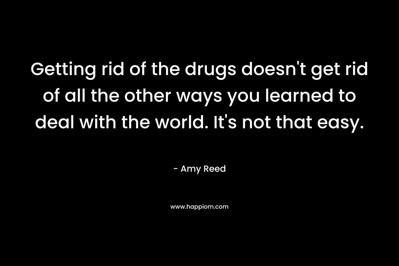 Getting rid of the drugs doesn’t get rid of all the other ways you learned to deal with the world. It’s not that easy. – Amy Reed