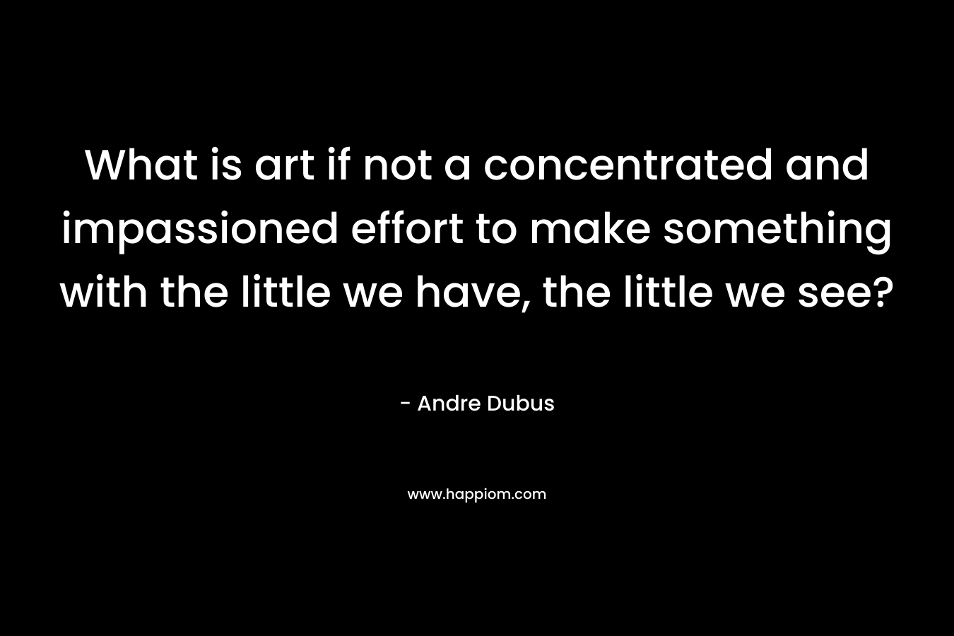 What is art if not a concentrated and impassioned effort to make something with the little we have, the little we see? – Andre Dubus