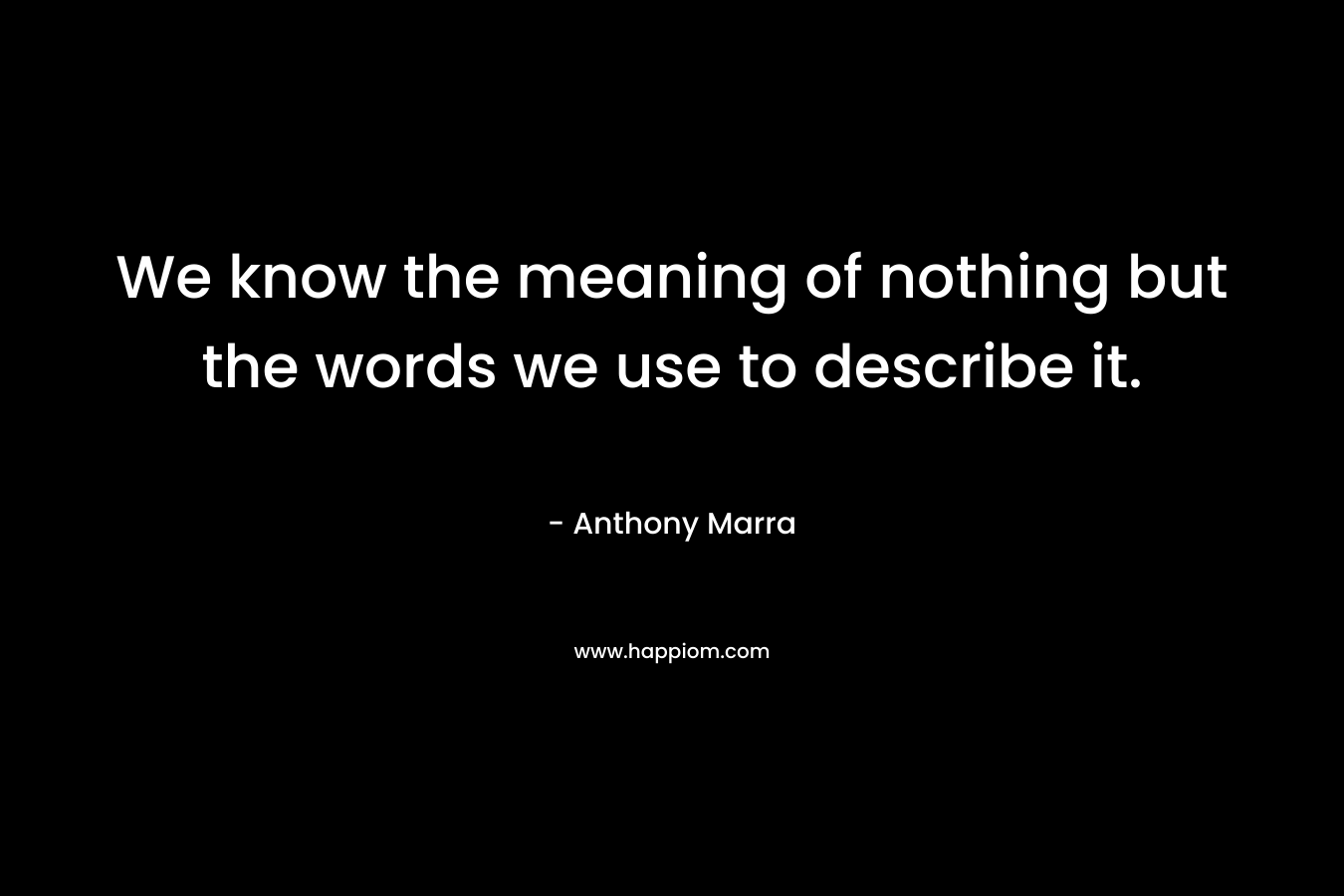 We know the meaning of nothing but the words we use to describe it. – Anthony Marra