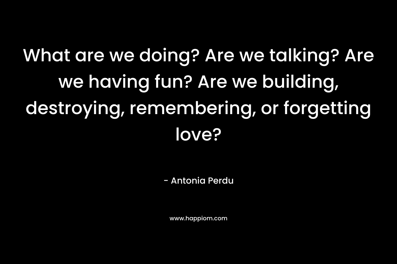 What are we doing? Are we talking? Are we having fun? Are we building, destroying, remembering, or forgetting love? – Antonia Perdu