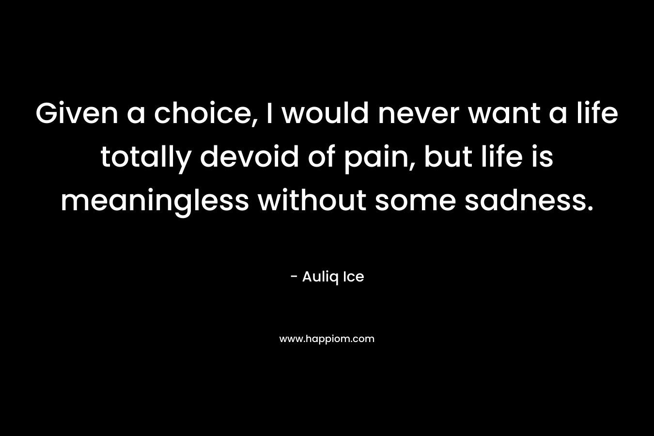 Given a choice, I would never want a life totally devoid of pain, but life is meaningless without some sadness.