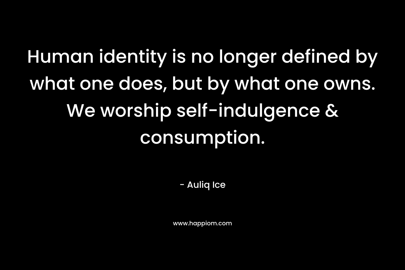 Human identity is no longer defined by what one does, but by what one owns. We worship self-indulgence & consumption.