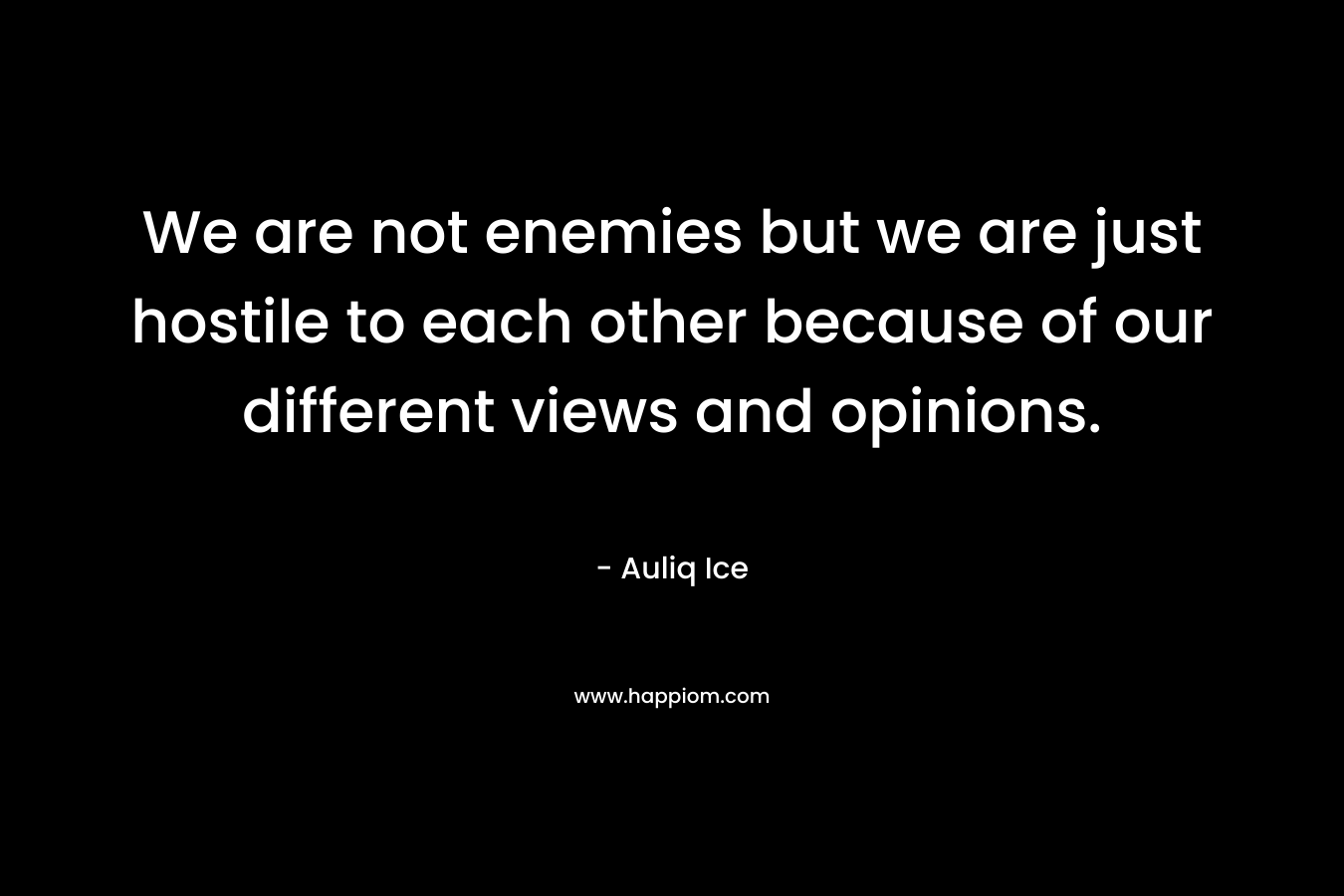 We are not enemies but we are just hostile to each other because of our different views and opinions. – Auliq Ice