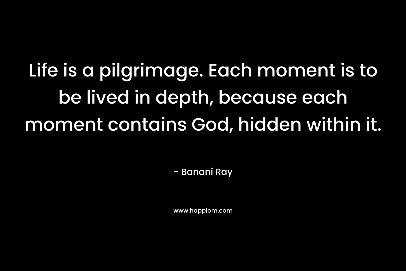Life is a pilgrimage. Each moment is to be lived in depth, because each moment contains God, hidden within it.