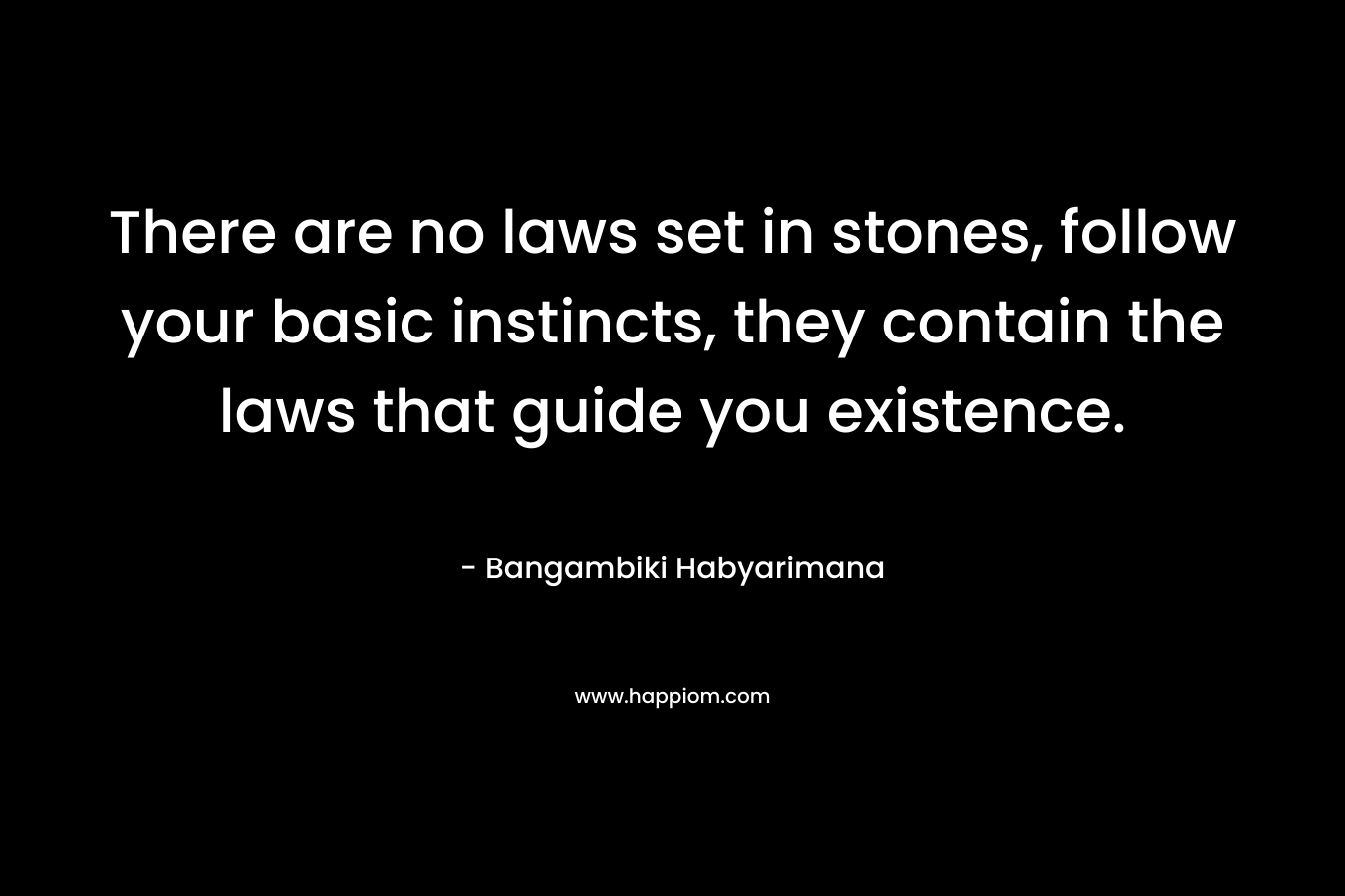 There are no laws set in stones, follow your basic instincts, they contain the laws that guide you existence. – Bangambiki Habyarimana