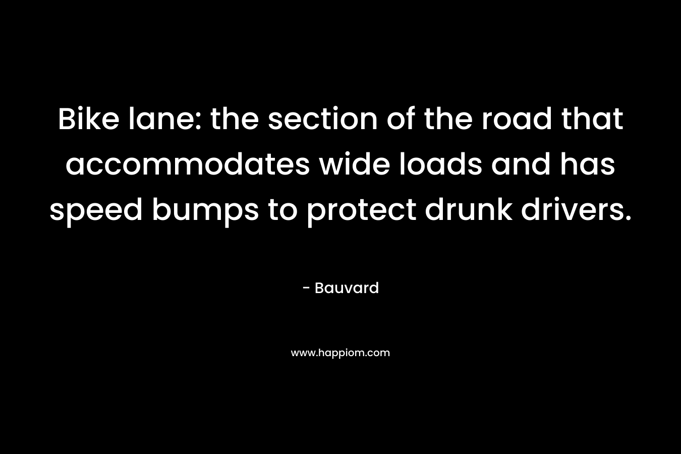 Bike lane: the section of the road that accommodates wide loads and has speed bumps to protect drunk drivers.