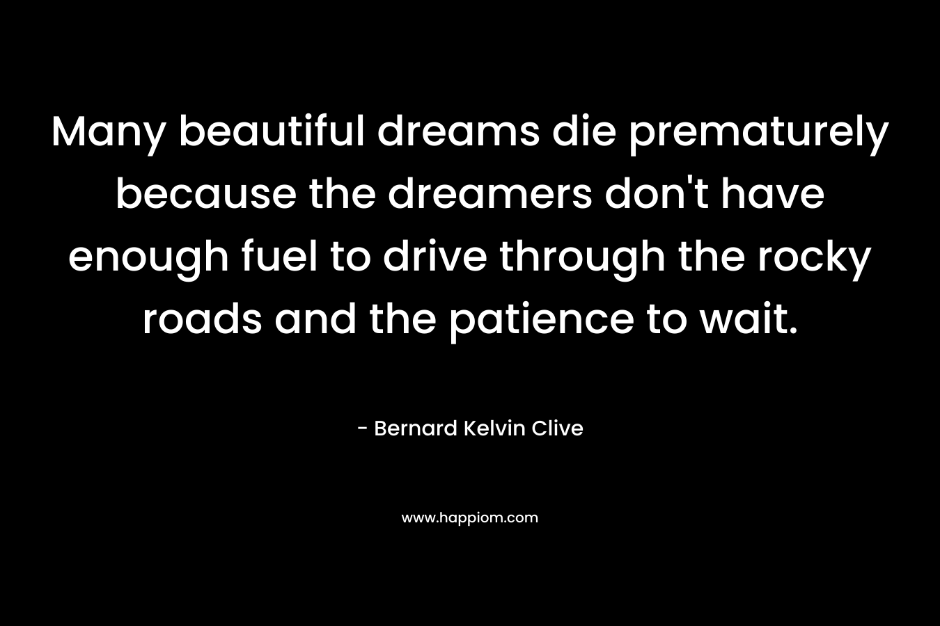Many beautiful dreams die prematurely because the dreamers don't have enough fuel to drive through the rocky roads and the patience to wait.