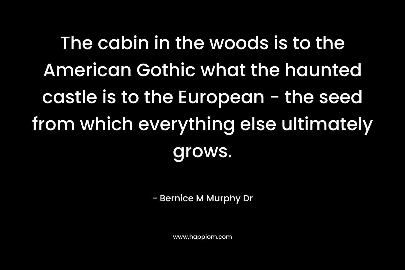 The cabin in the woods is to the American Gothic what the haunted castle is to the European – the seed from which everything else ultimately grows. – Bernice M Murphy  Dr