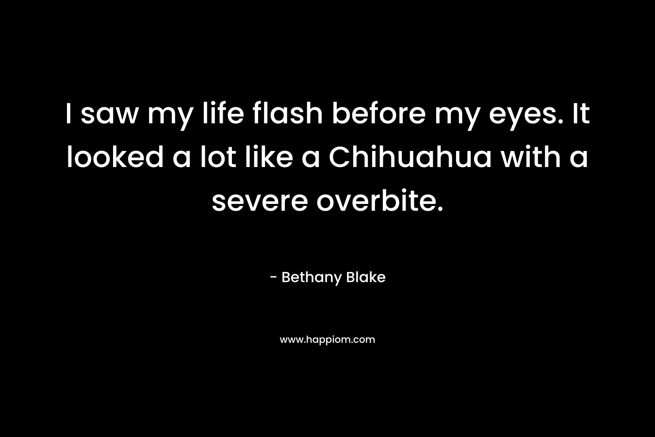 I saw my life flash before my eyes. It looked a lot like a Chihuahua with a severe overbite. – Bethany Blake