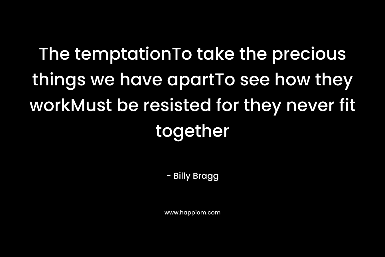The temptationTo take the precious things we have apartTo see how they workMust be resisted for they never fit together  – Billy Bragg