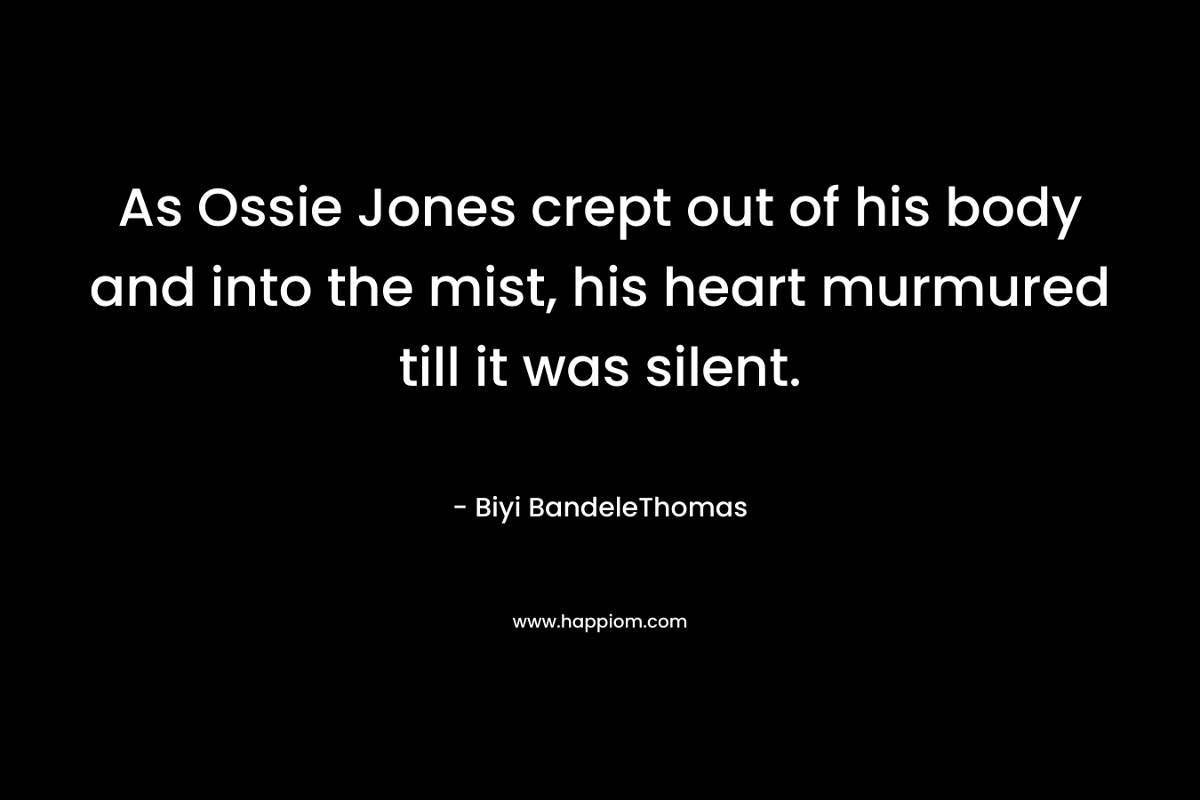 As Ossie Jones crept out of his body and into the mist, his heart murmured till it was silent. – Biyi BandeleThomas
