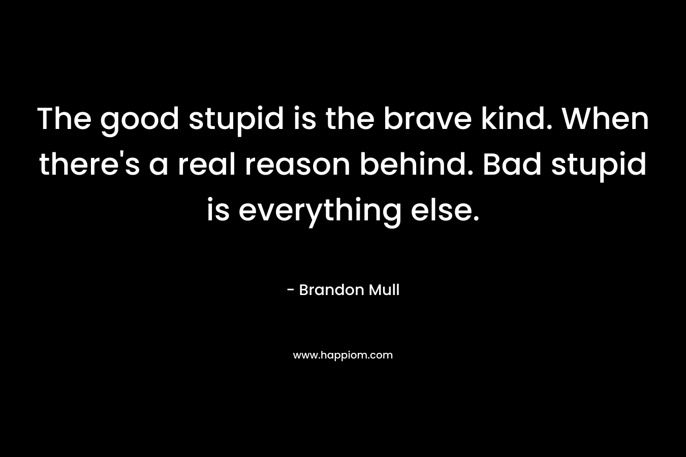 The good stupid is the brave kind. When there’s a real reason behind. Bad stupid is everything else. – Brandon Mull