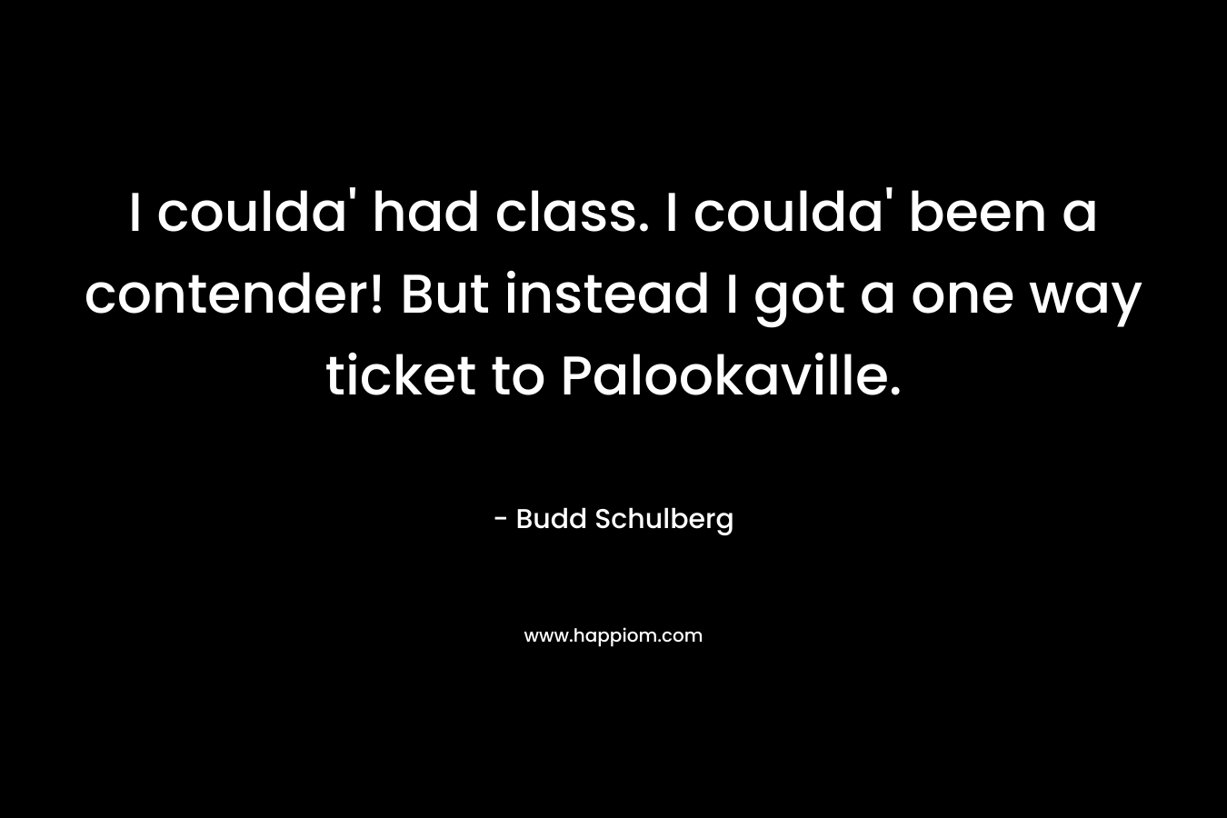 I coulda’ had class. I coulda’ been a contender! But instead I got a one way ticket to Palookaville. – Budd Schulberg