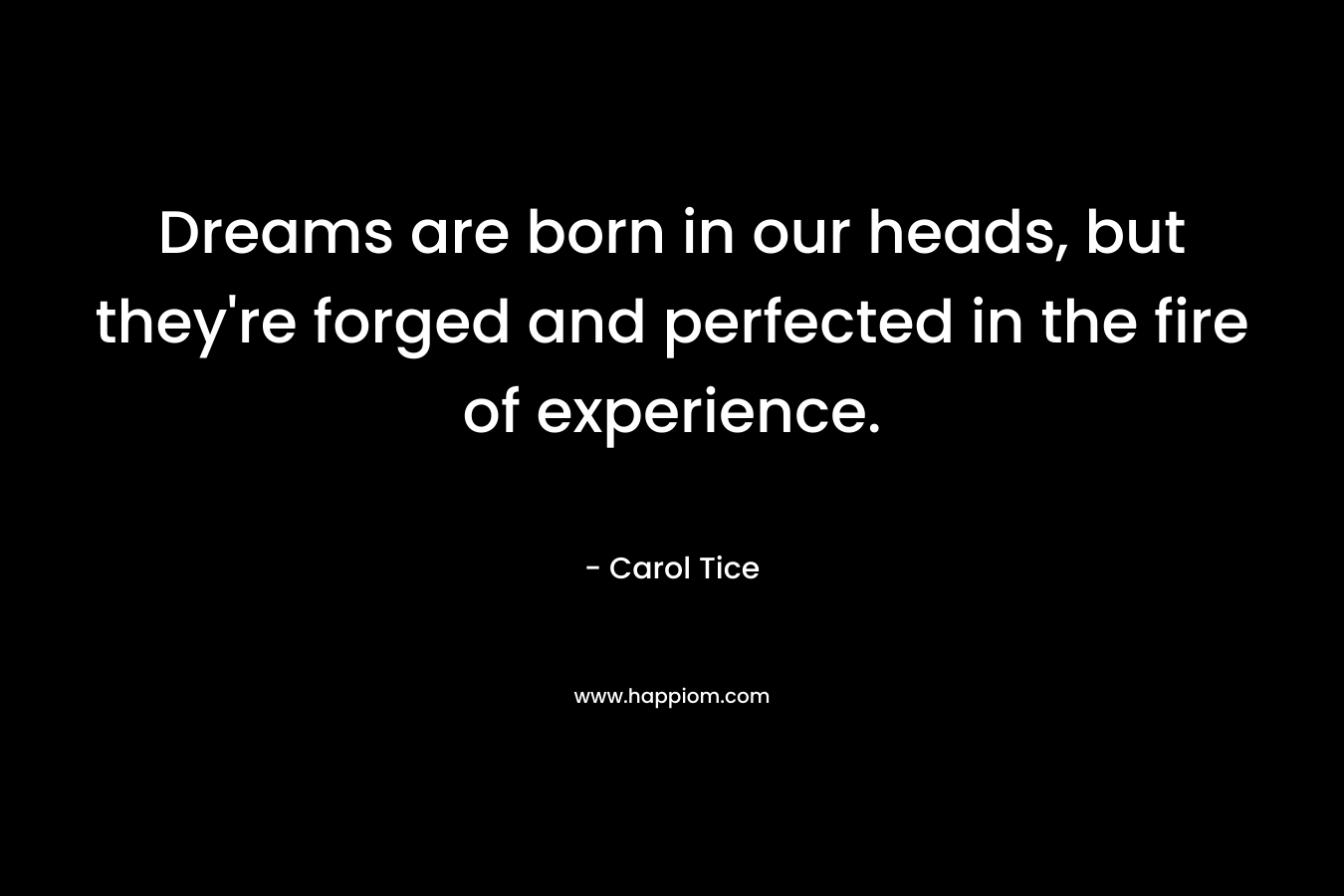 Dreams are born in our heads, but they’re forged and perfected in the fire of experience. – Carol Tice