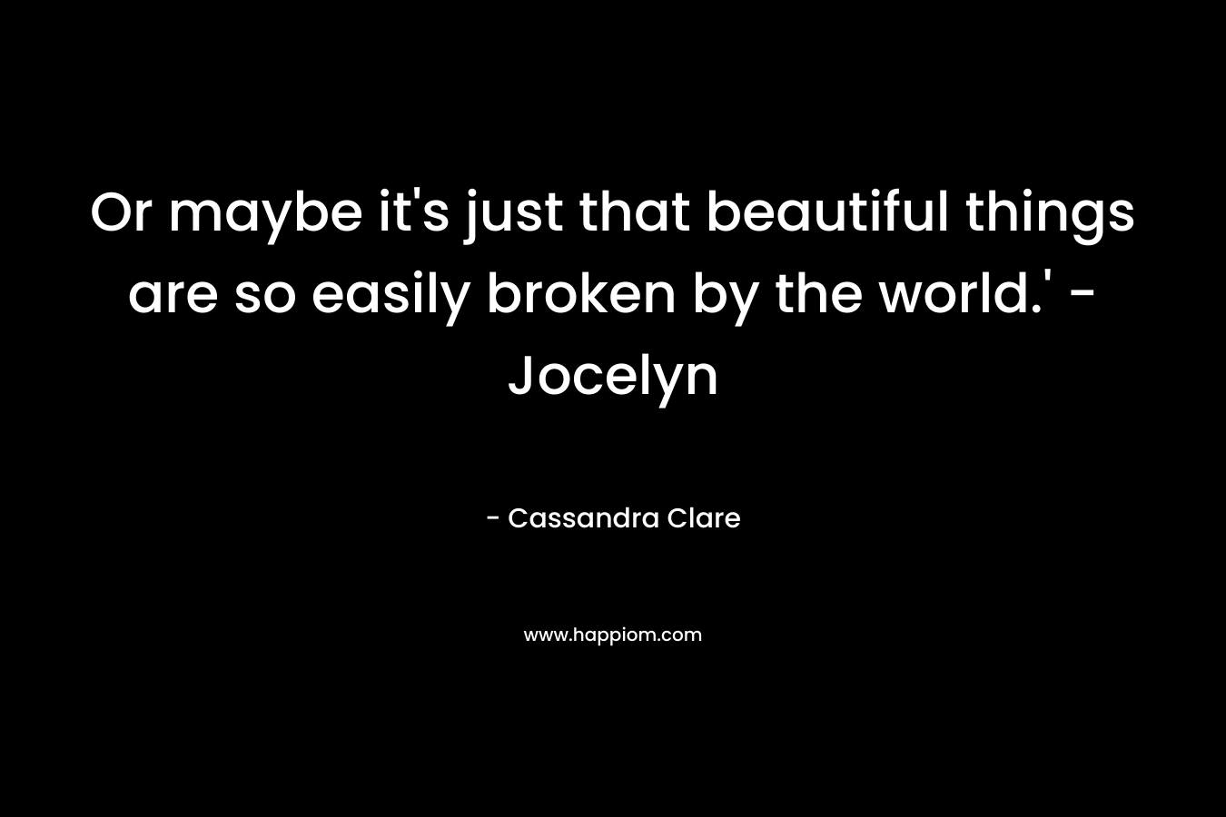 Or maybe it's just that beautiful things are so easily broken by the world.' - Jocelyn