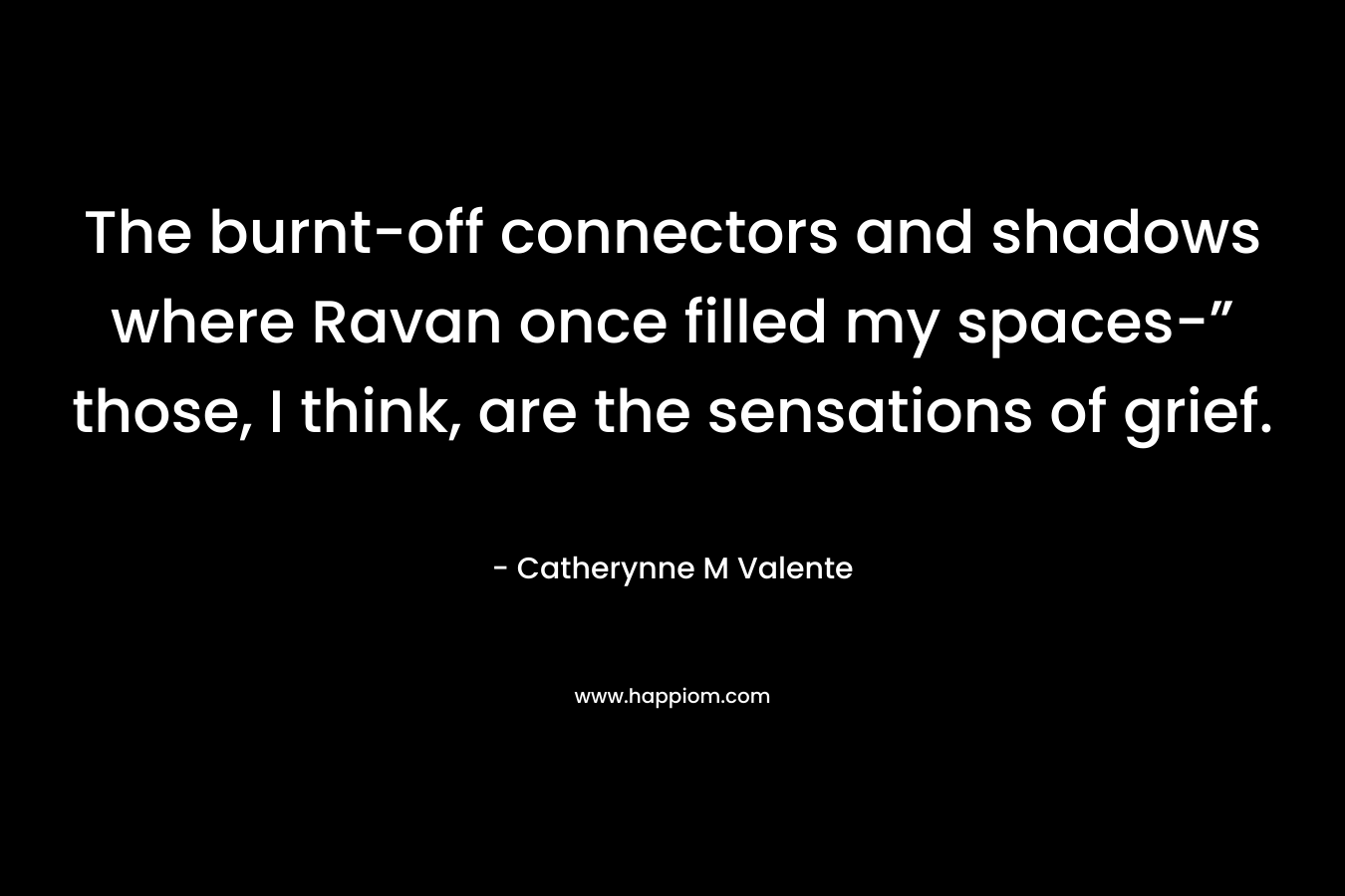 The burnt-off connectors and shadows where Ravan once filled my spaces-” those, I think, are the sensations of grief. – Catherynne M Valente