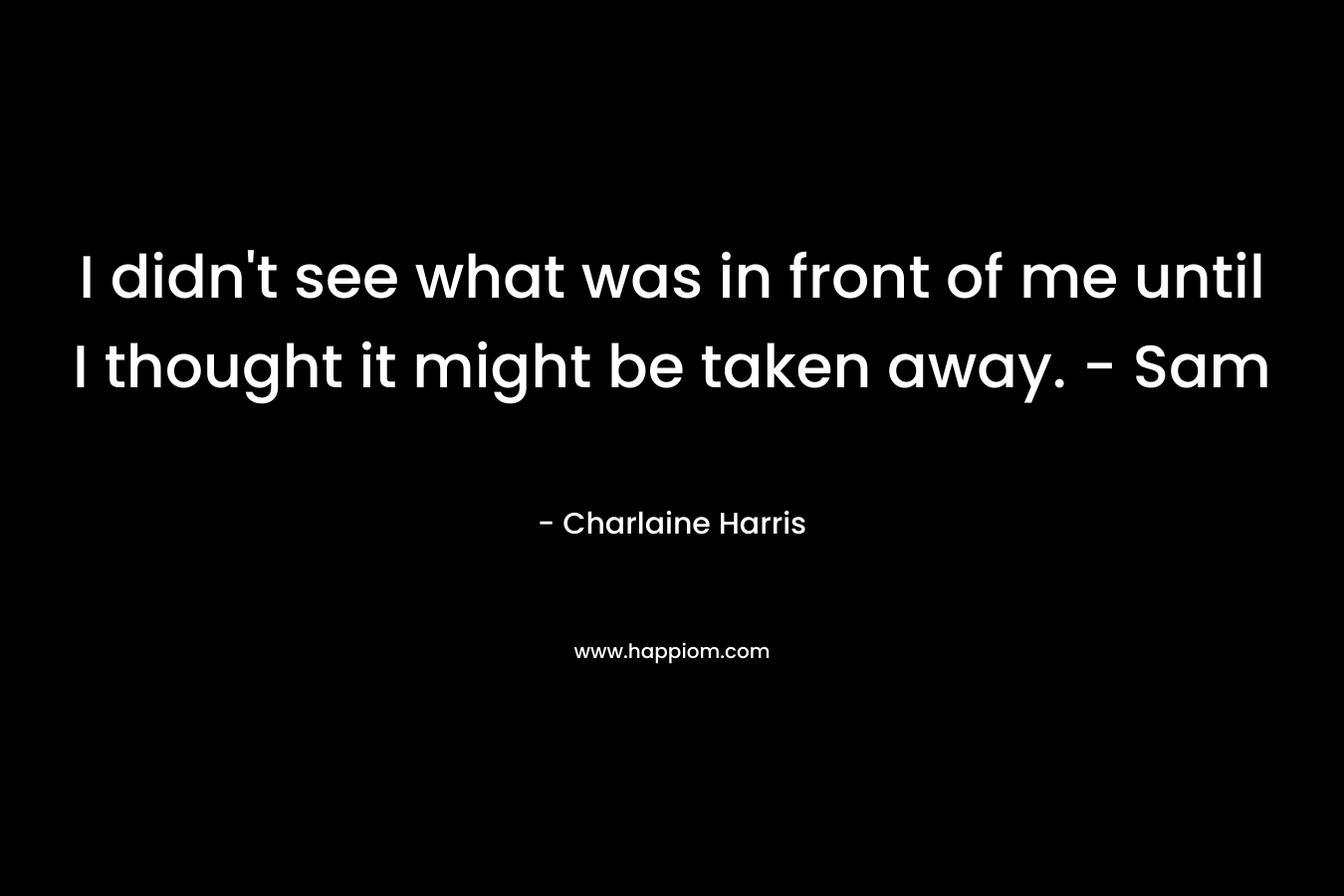 I didn’t see what was in front of me until I thought it might be taken away. – Sam – Charlaine Harris
