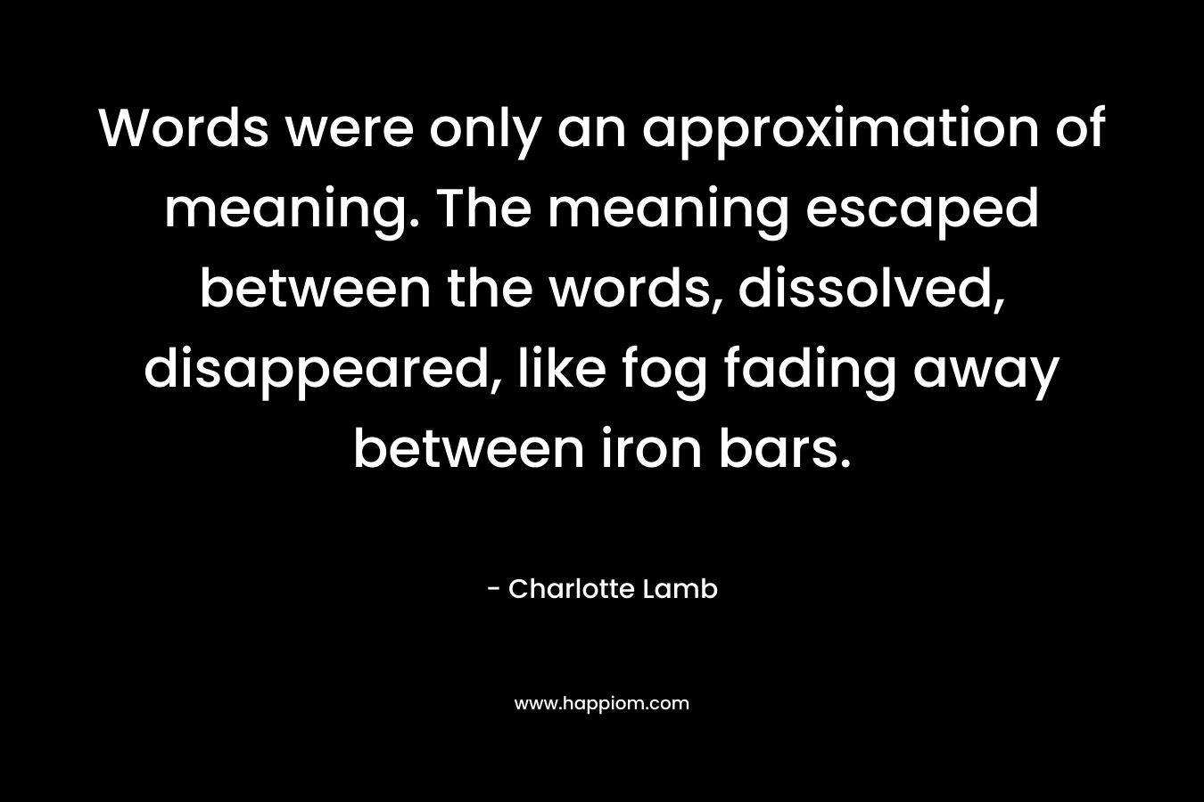 Words were only an approximation of meaning. The meaning escaped between the words, dissolved, disappeared, like fog fading away between iron bars.