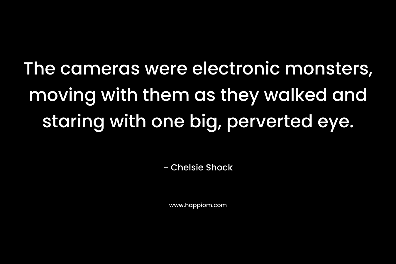 The cameras were electronic monsters, moving with them as they walked and staring with one big, perverted eye.