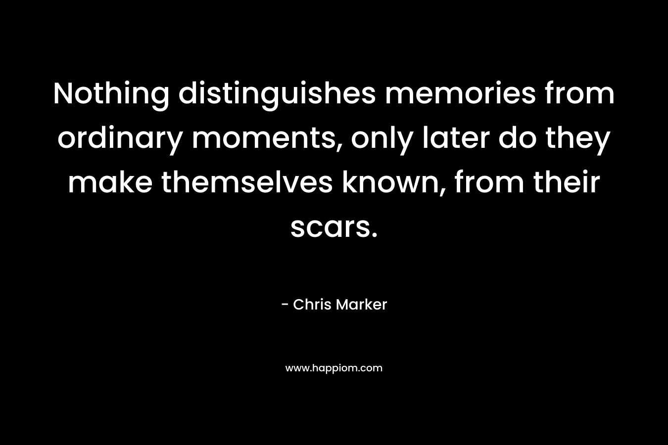 Nothing distinguishes memories from ordinary moments, only later do they make themselves known, from their scars.