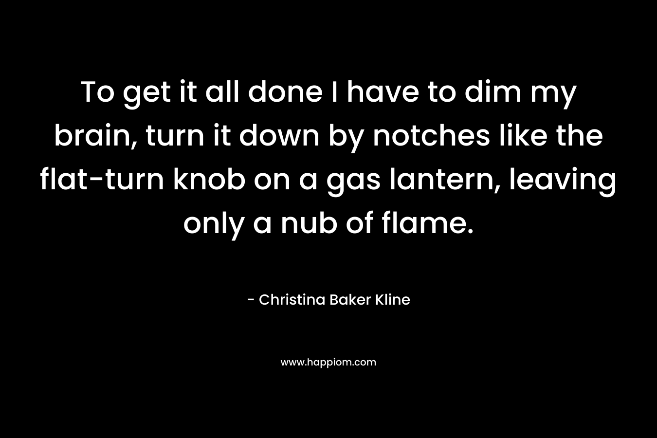 To get it all done I have to dim my brain, turn it down by notches like the flat-turn knob on a gas lantern, leaving only a nub of flame. – Christina Baker Kline