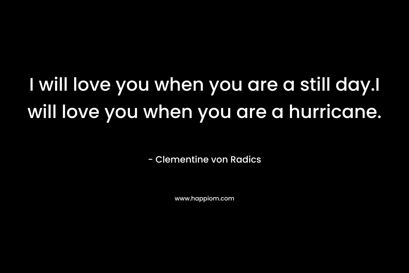 I will love you when you are a still day.I will love you when you are a hurricane. – Clementine von Radics