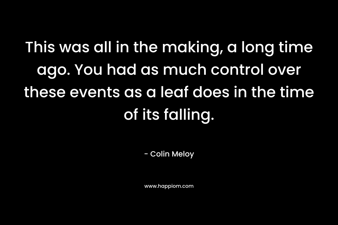 This was all in the making, a long time ago. You had as much control over these events as a leaf does in the time of its falling.