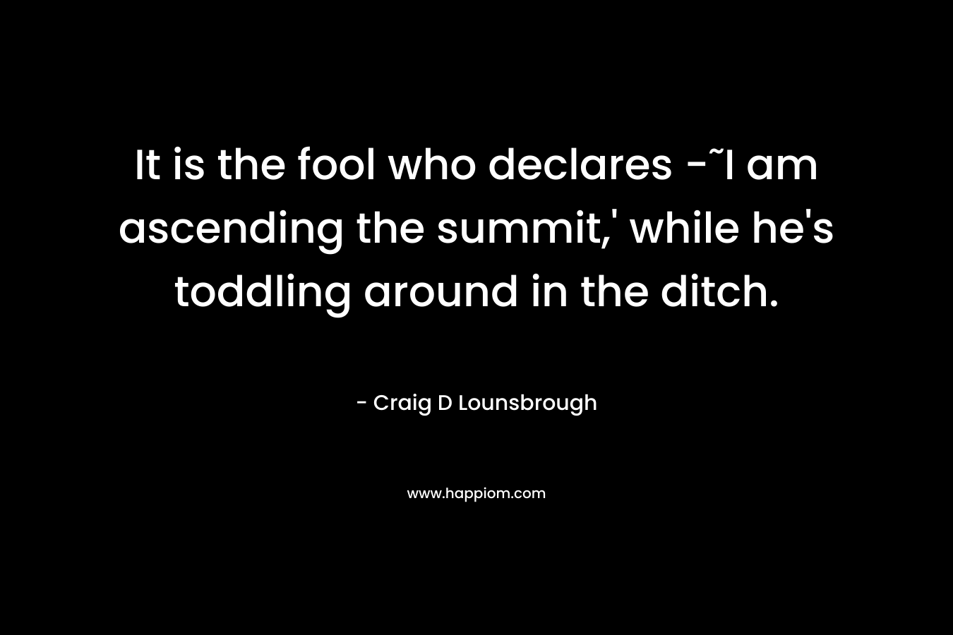 It is the fool who declares -˜I am ascending the summit,’ while he’s toddling around in the ditch. – Craig D Lounsbrough