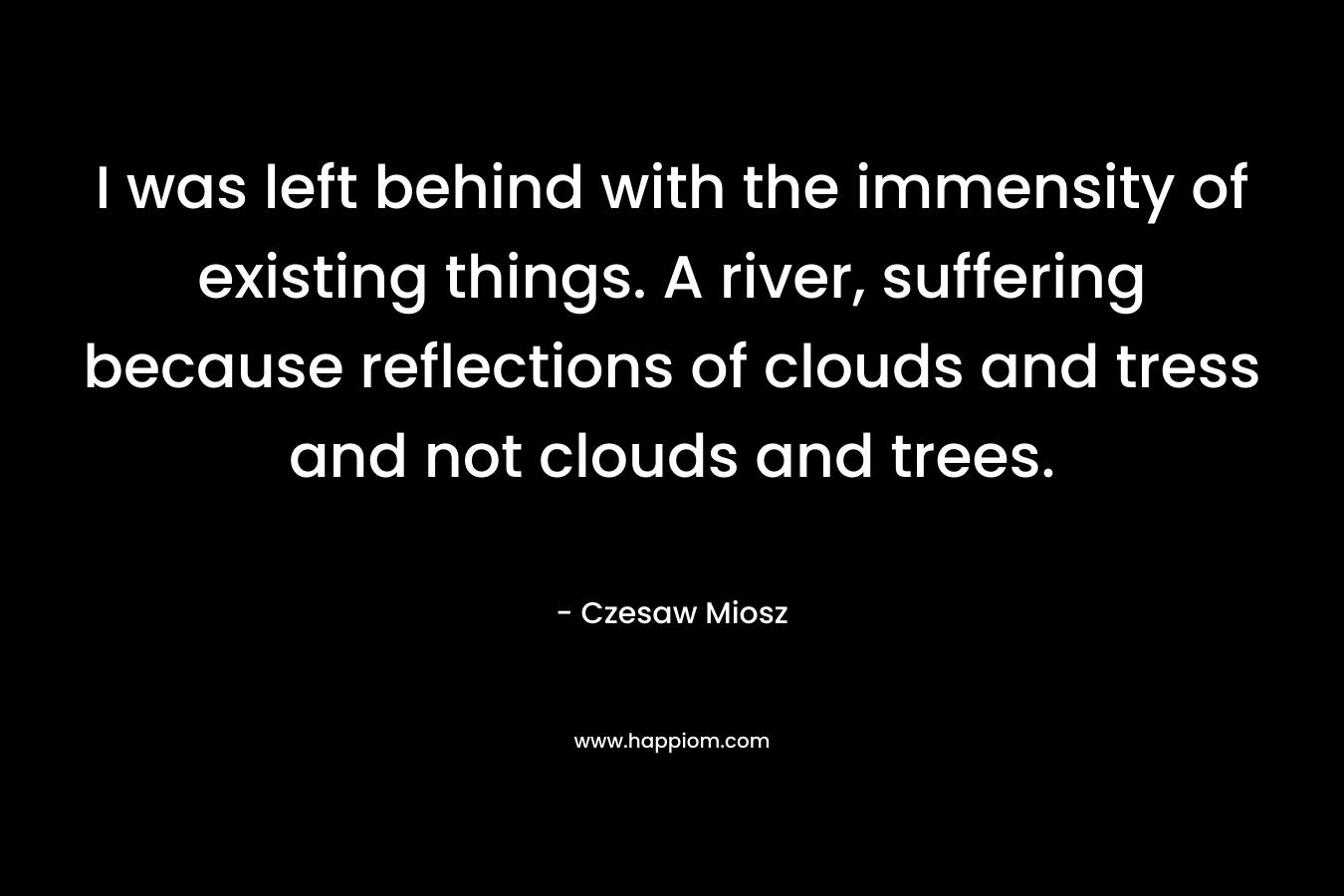 I was left behind with the immensity of existing things. A river, suffering because reflections of clouds and tress and not clouds and trees.