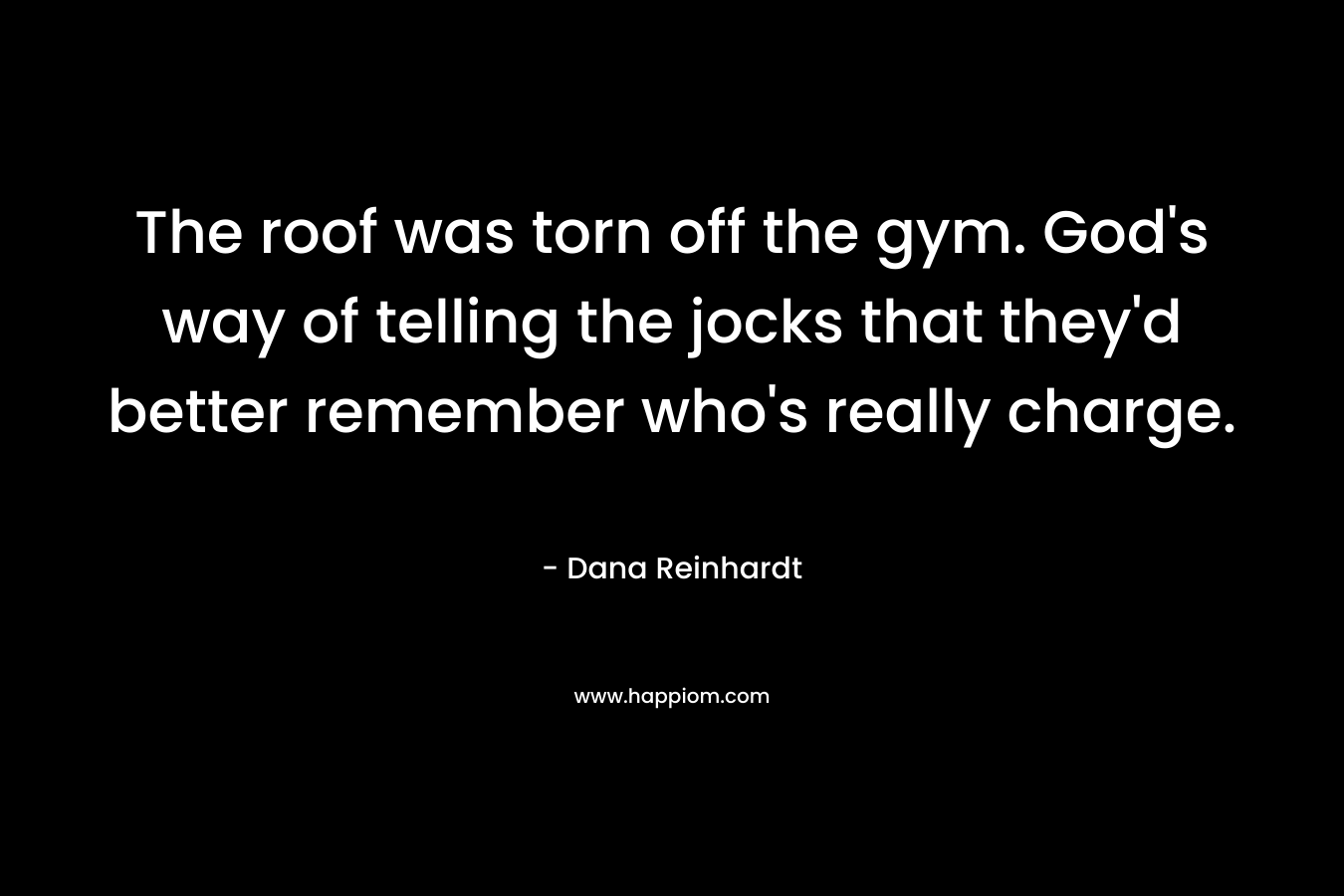 The roof was torn off the gym. God’s way of telling the jocks that they’d better remember who’s really charge. – Dana Reinhardt