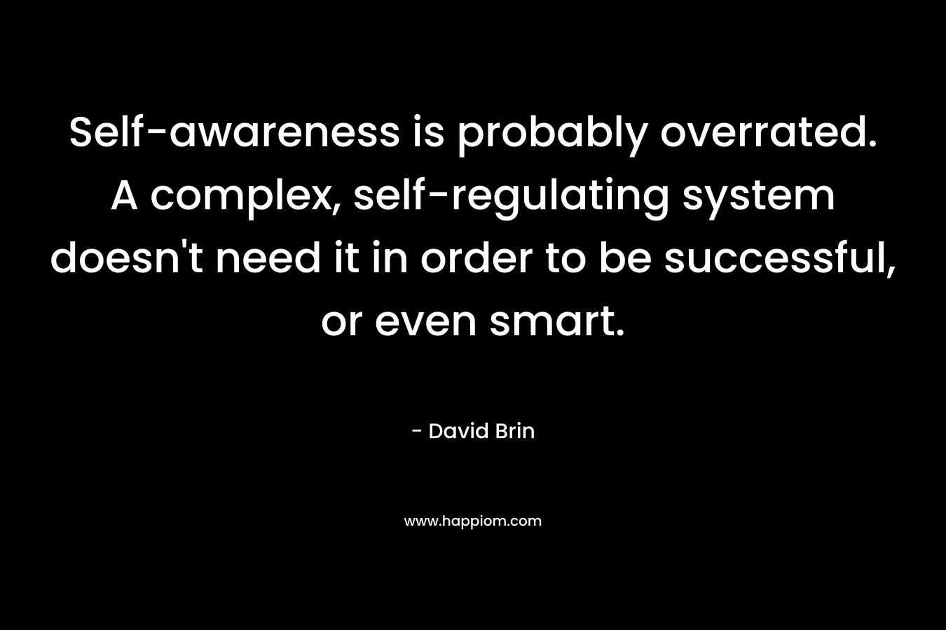 Self-awareness is probably overrated. A complex, self-regulating system doesn’t need it in order to be successful, or even smart. – David Brin