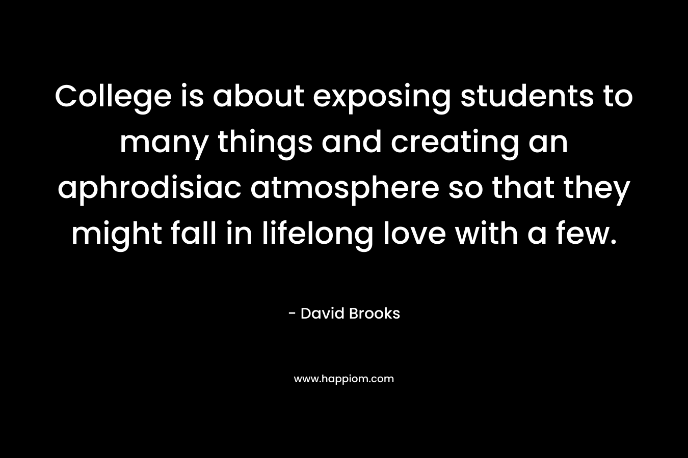 College is about exposing students to many things and creating an aphrodisiac atmosphere so that they might fall in lifelong love with a few. – David Brooks