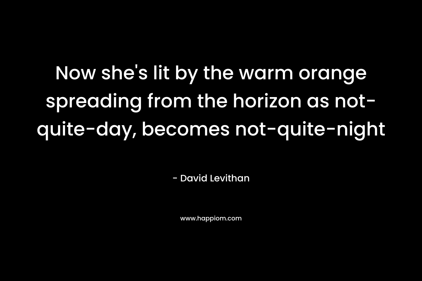 Now she’s lit by the warm orange spreading from the horizon as not-quite-day, becomes not-quite-night – David Levithan