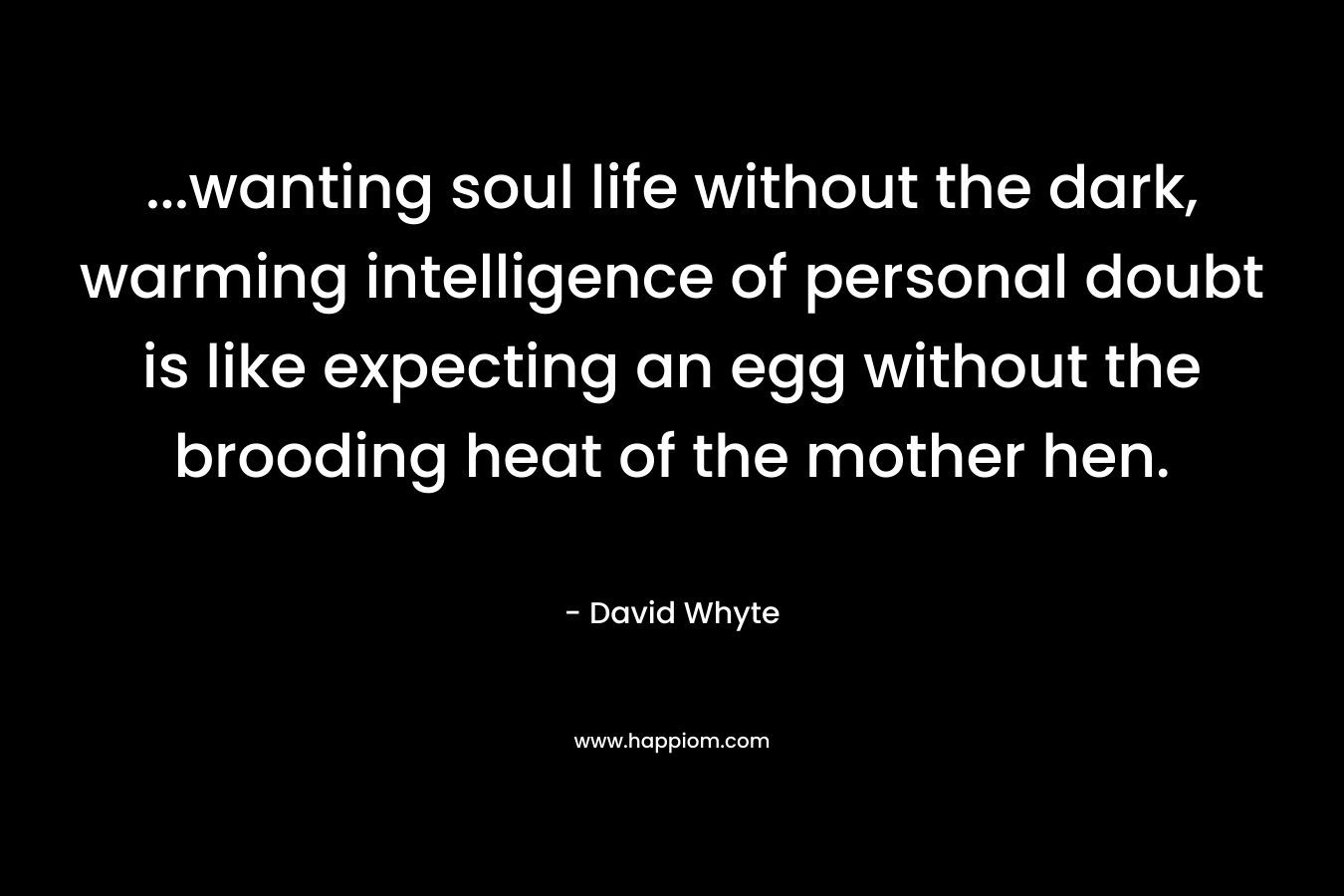 …wanting soul life without the dark, warming intelligence of personal doubt is like expecting an egg without the brooding heat of the mother hen. – David Whyte