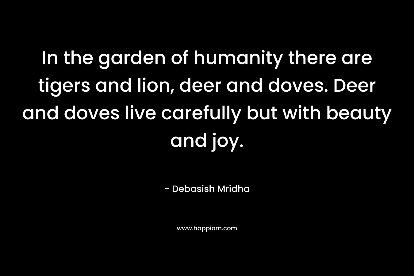 In the garden of humanity there are tigers and lion, deer and doves. Deer and doves live carefully but with beauty and joy. – Debasish Mridha