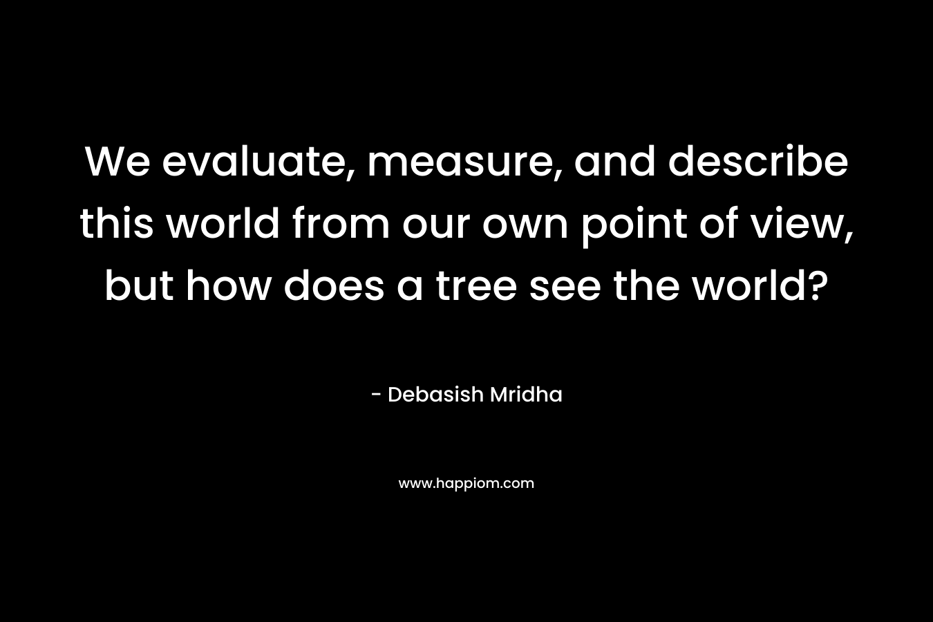 We evaluate, measure, and describe this world from our own point of view, but how does a tree see the world?