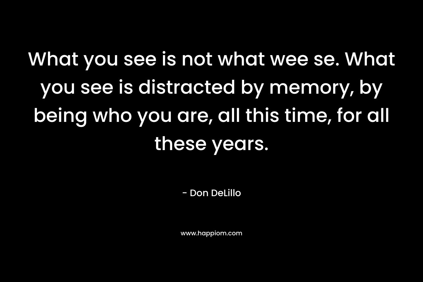 What you see is not what wee se. What you see is distracted by memory, by being who you are, all this time, for all these years. – Don DeLillo