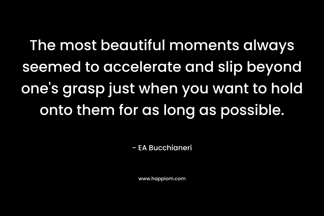 The most beautiful moments always seemed to accelerate and slip beyond one’s grasp just when you want to hold onto them for as long as possible. – EA Bucchianeri