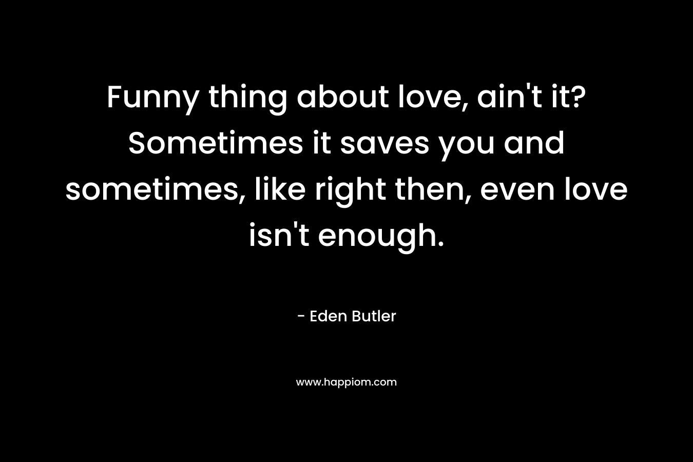 Funny thing about love, ain't it? Sometimes it saves you and sometimes, like right then, even love isn't enough.