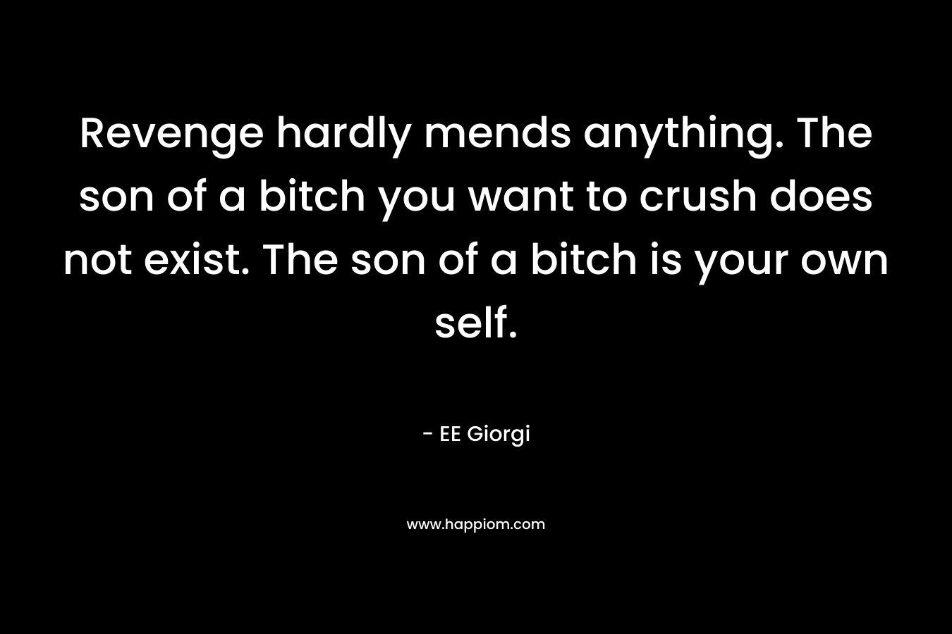 Revenge hardly mends anything. The son of a bitch you want to crush does not exist. The son of a bitch is your own self. – EE Giorgi