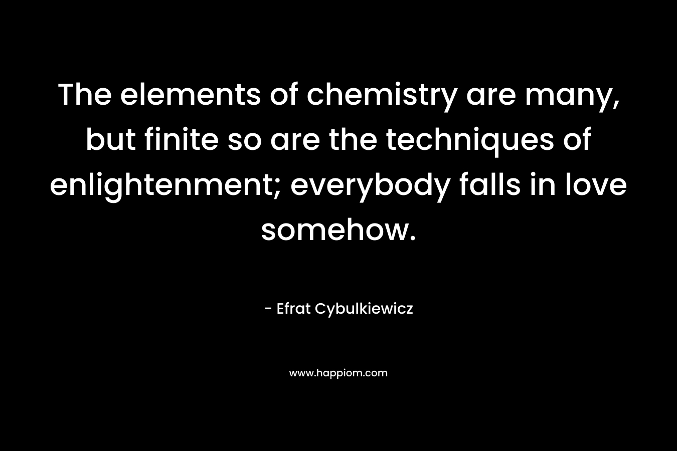 The elements of chemistry are many, but finite so are the techniques of enlightenment; everybody falls in love somehow. – Efrat Cybulkiewicz